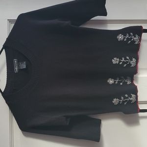 Takeout 90's Top Quarter Sleeve Small Beaded Flowers Black Knit Shirt